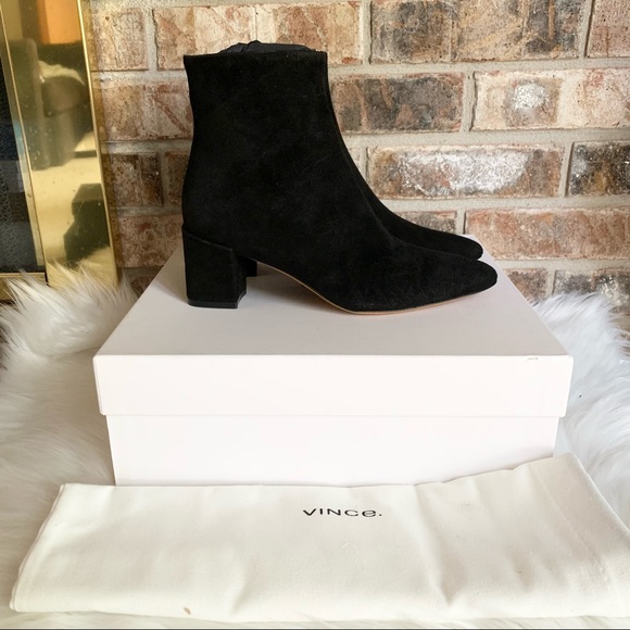 Vince Larica Suede Block Heels Booties Black 5.5M - Picture 2 of 12
